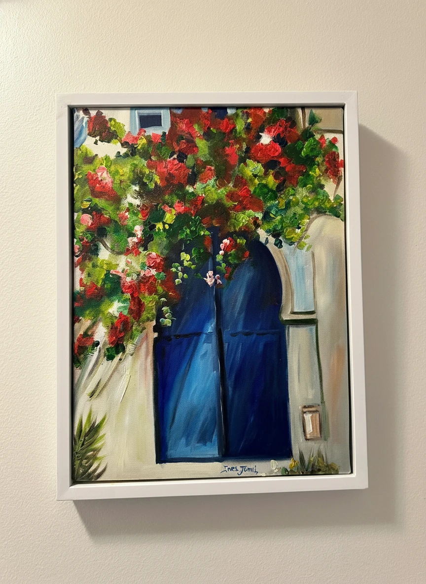 Souvenir de chaux et de fleur — Zina Art, 2026, Huile sur toile, 55 × 46