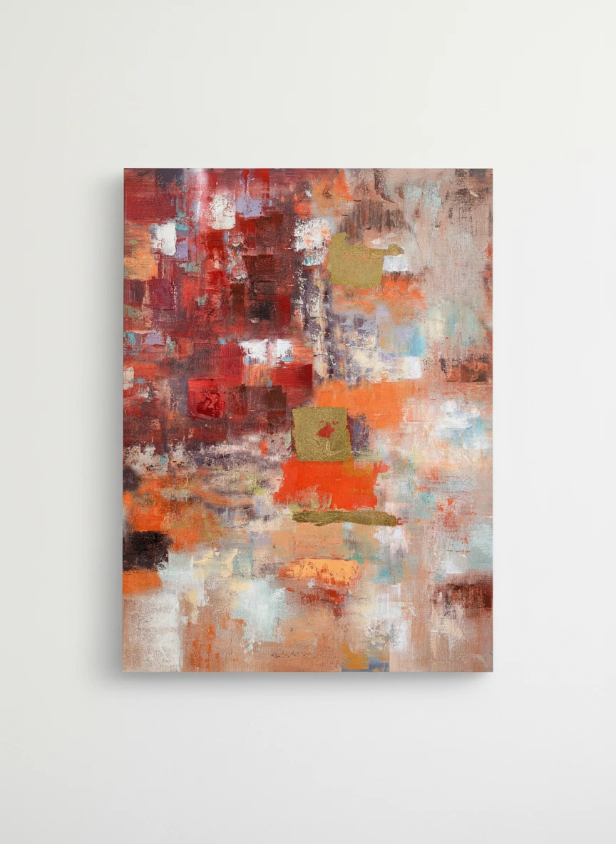 Terres brûlées d'or — Zina Art, 2026, Technique mixte et feuille d'or sur toile, 89 × 116